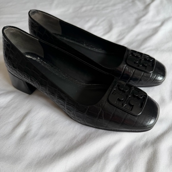 Tory Burch Shoes - Tory Burch "Georgia" Pump Black Croc-Embossed Leather Pump Heel 7 Women's